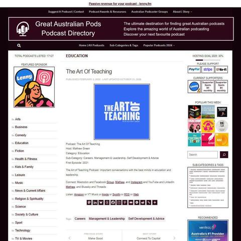 The Art Of Teaching 
Screenshot of the podcast listing on the Great Australian Pods website