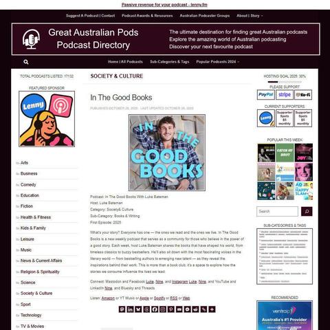 In The Good Books With Luke Bateman
Screenshot of the podcast listing on the Great Australian Pods website