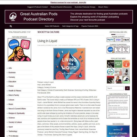 Living In Liquid
Screenshot of the podcast listing on the Great Australian Pods website