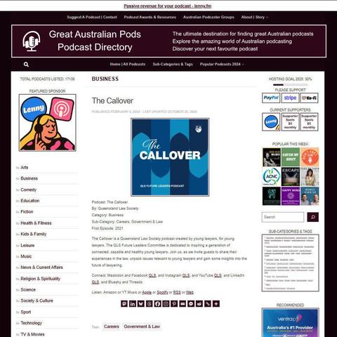 The Callover
Screenshot of the podcast listing on the Great Australian Pods website