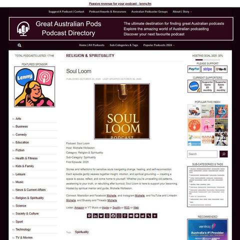 Soul Loom
Screenshot of the podcast listing on the Great Australian Pods website