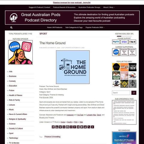 The Home Ground
Screenshot of the podcast listing on the Great Australian Pods website