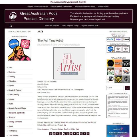 The Full Time Artist
Screenshot of the podcast listing on the Great Australian Pods website