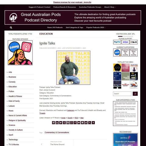 Ignite Talks Podcast
Screenshot of the podcast listing on the Great Australian Pods website