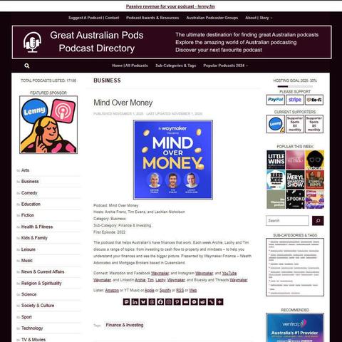 Mind Over Money
Screenshot of the podcast listing on the Great Australian Pods website