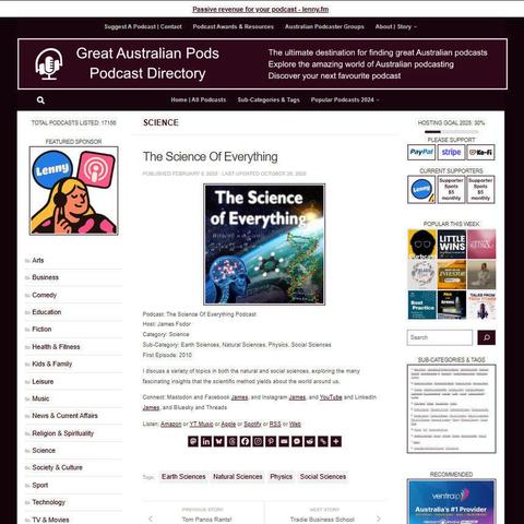 The Science Of Everything Podcast 
Screenshot of the podcast listing on the Great Australian Pods website