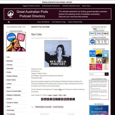 Sex Cells
Screenshot of the podcast listing on the Great Australian Pods website