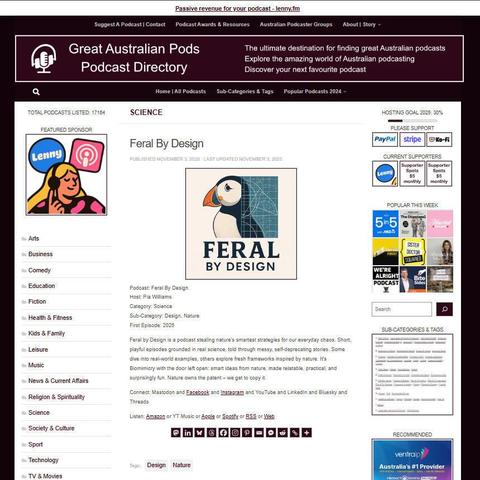 Feral By Design
Screenshot of the podcast listing on the Great Australian Pods website