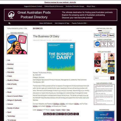 The Business Of Dairy
Screenshot of the podcast listing on the Great Australian Pods website