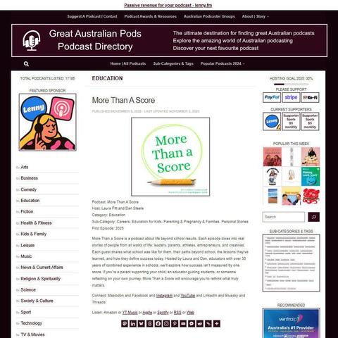 More Than A Score
Screenshot of the podcast listing on the Great Australian Pods website