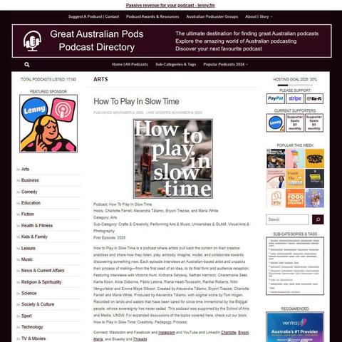 How To Play In Slow Time
Screenshot of the podcast listing on the Great Australian Pods website