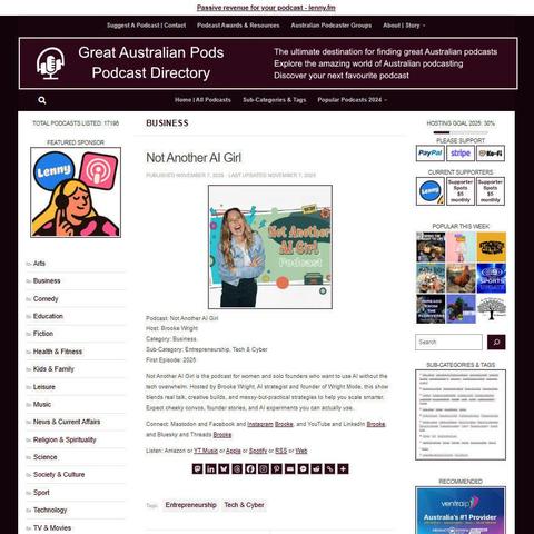 Not Another AI Girl
Screenshot of the podcast listing on the Great Australian Pods website