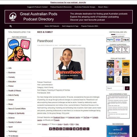 Parenthood
Screenshot of the podcast listing on the Great Australian Pods website