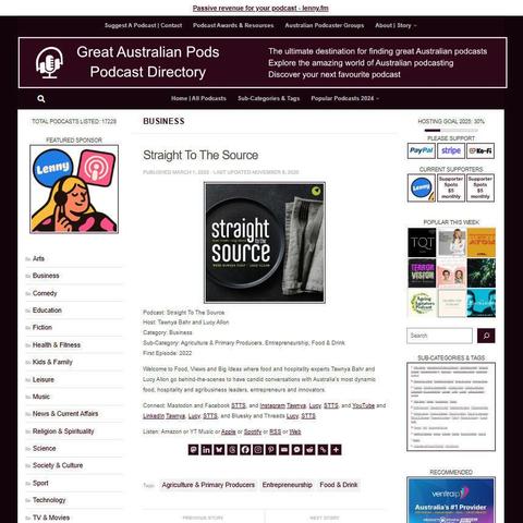 Straight To The Source
Screenshot of the podcast listing on the Great Australian Pods website