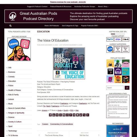 The Voice Of Education - Free Agency Podcast
Screenshot of the podcast listing on the Great Australian Pods website