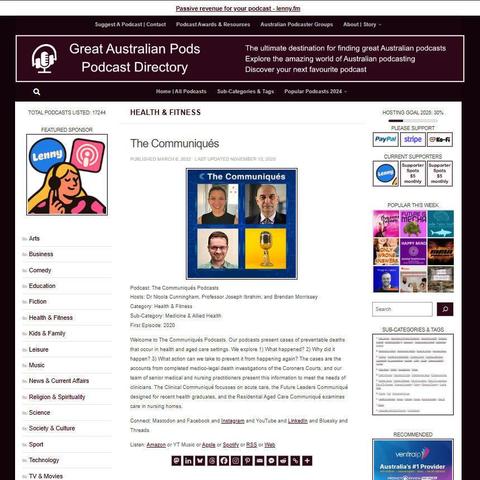 The Communiqués Podcasts
Screenshot of the podcast listing on the Great Australian Pods website