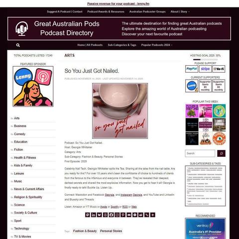 So You Just Got Nailed.
Screenshot of the podcast listing on the Great Australian Pods website