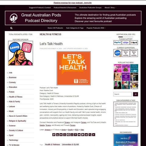 Let's Talk Health
Screenshot of the podcast listing on the Great Australian Pods website