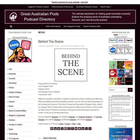 Behind The Scene
Screenshot of the podcast listing on the Great Australian Pods website