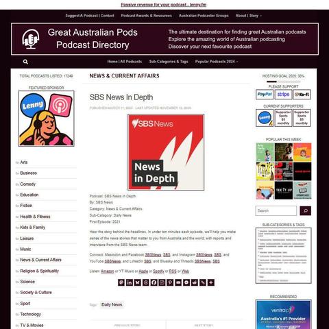 SBS News In Depth
Screenshot of the podcast listing on the Great Australian Pods website