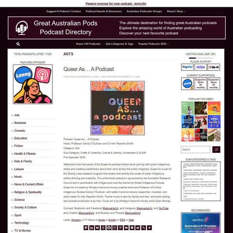 Queer As... A Podcast
Screenshot of the podcast listing on the Great Australian Pods website
