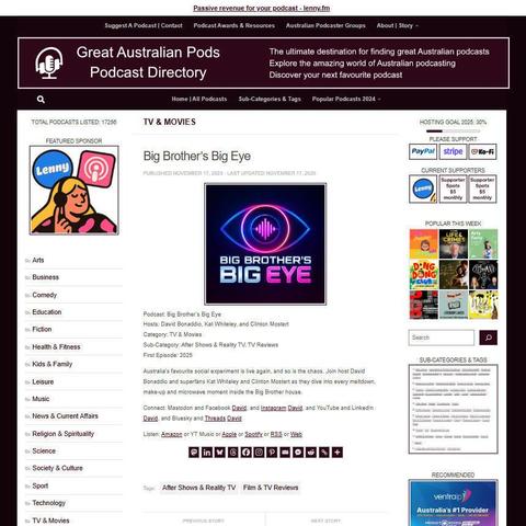 Big Brother's Big Eye
Screenshot of the podcast listing on the Great Australian Pods website