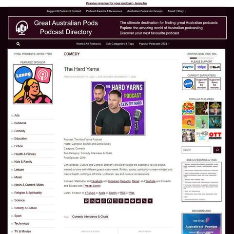 The Hard Yarns Podcast
Screenshot of the podcast listing on the Great Australian Pods website