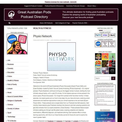 Physio Network
Screenshot of the podcast listing on the Great Australian Pods website