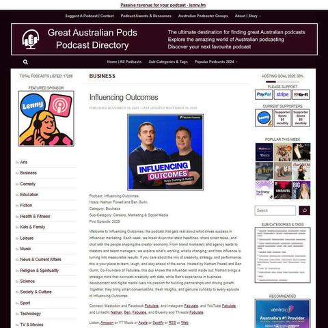 Influencing Outcomes
Screenshot of the podcast listing on the Great Australian Pods website