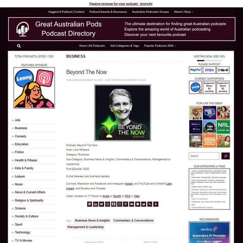 Beyond The Now 
Screenshot of the podcast listing on the Great Australian Pods website