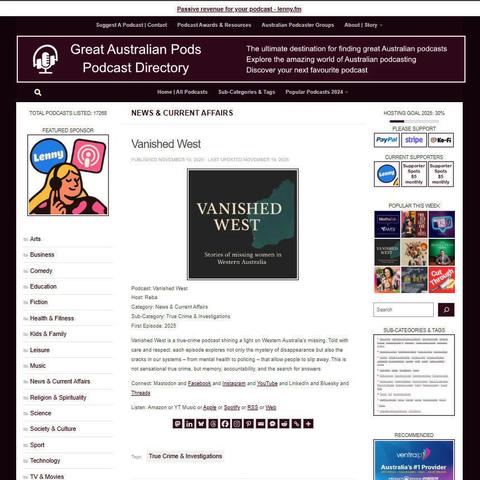 Vanished West
Screenshot of the podcast listing on the Great Australian Pods website