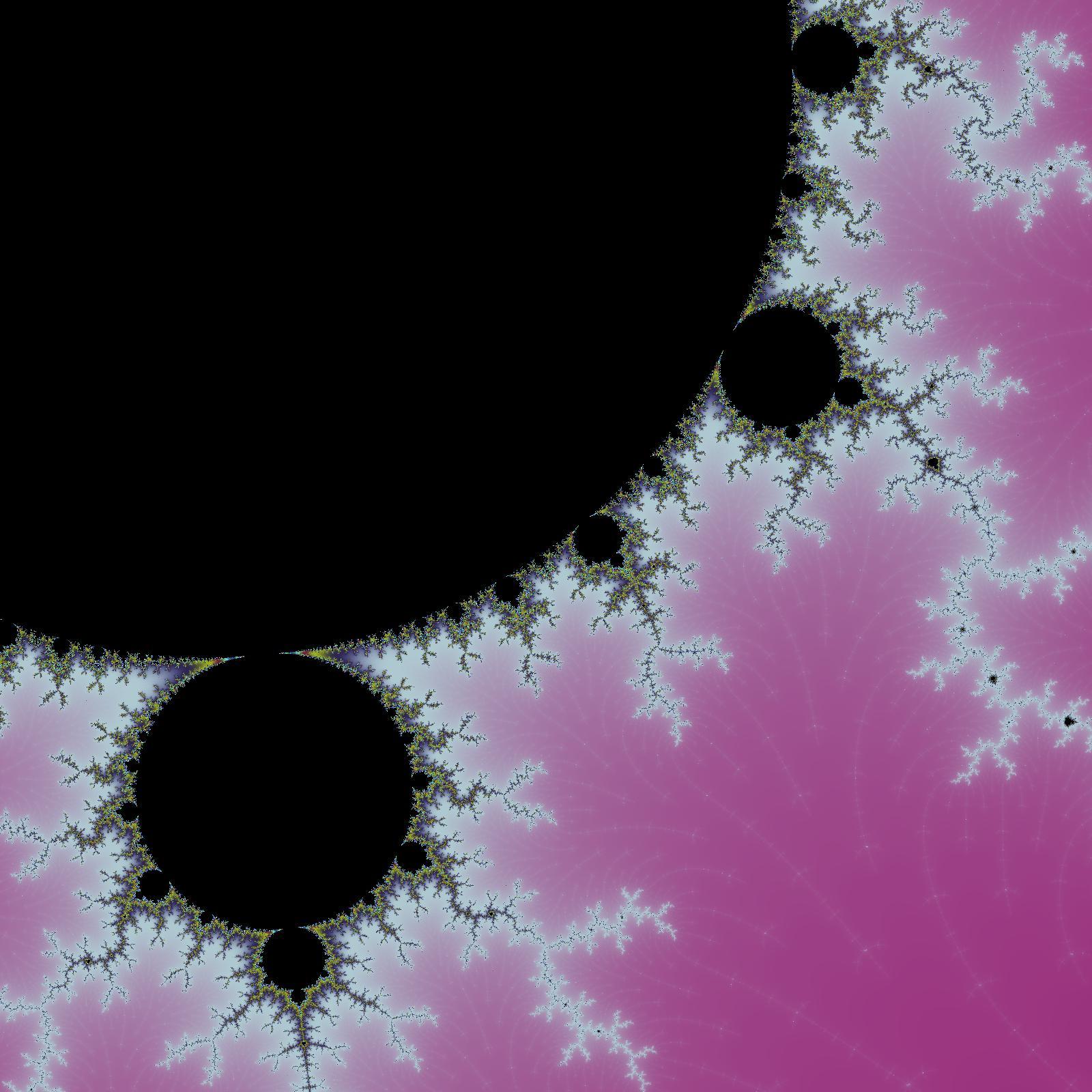 A render of the mandelbrot set using randomised colours. The centre point is -1.6740982716001136 + -0.0003671237349360973i and we are zoomed to 3.7849702611e+04 magnitude.