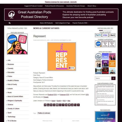 Represent
Screenshot of the podcast listing on the Great Australian Pods website