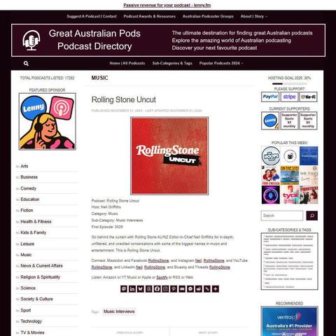 Rolling Stone Uncut
Screenshot of the podcast listing on the Great Australian Pods website