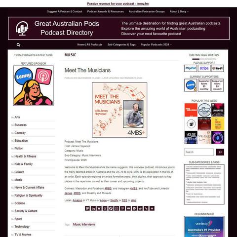 Meet The Musicians
Screenshot of the podcast listing on the Great Australian Pods website