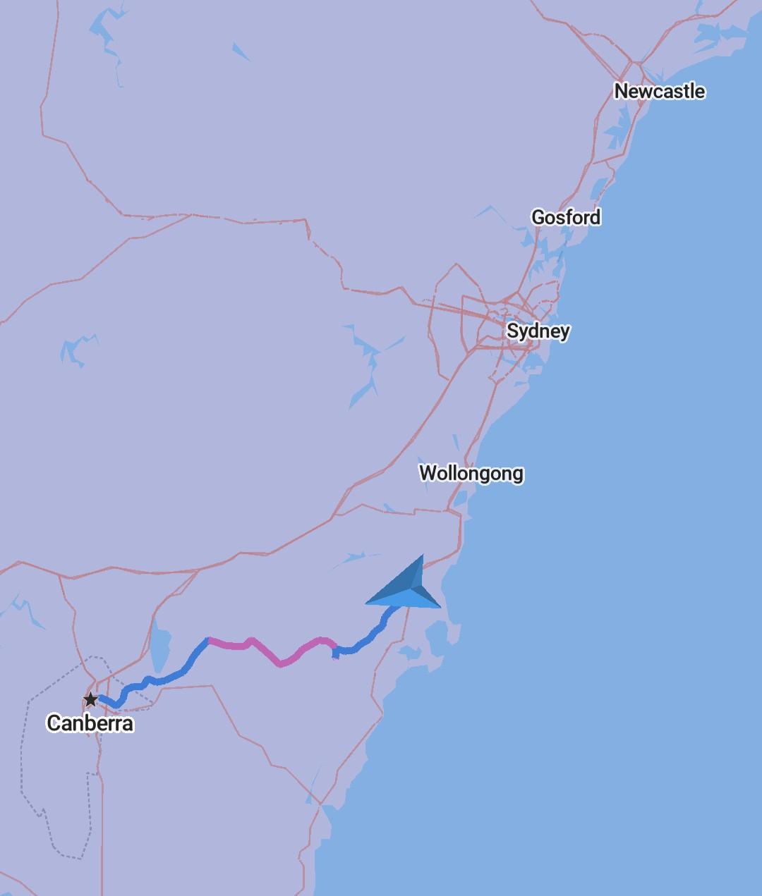 Map showing the three days of riding so far, and how much further it is to Newcastle (a lot).
