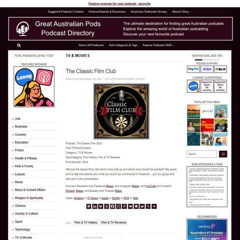 The Classic Film Club
Screenshot of the podcast listing on the Great Australian Pods website