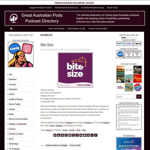 Bite Size
Screenshot of the podcast listing on the Great Australian Pods website
