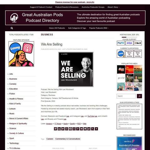 We Are Selling With Lee Woodward 
Screenshot of the podcast listing on the Great Australian Pods website