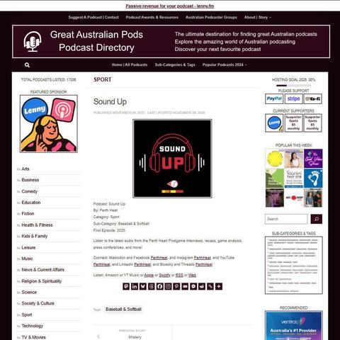 Sound Up
Screenshot of the podcast listing on the Great Australian Pods website