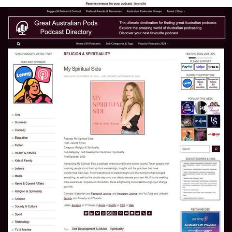 My Spiritual Side
Screenshot of the podcast listing on the Great Australian Pods website