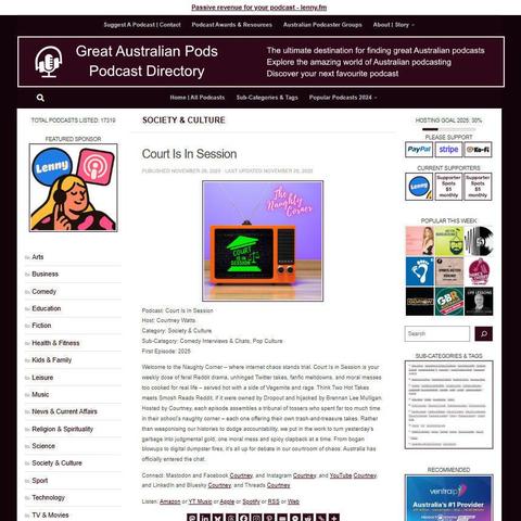 Court Is In Session
Screenshot of the podcast listing on the Great Australian Pods website