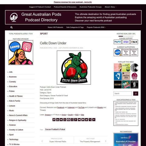 Celtic Down Under Podcast
Screenshot of the podcast listing on the Great Australian Pods website