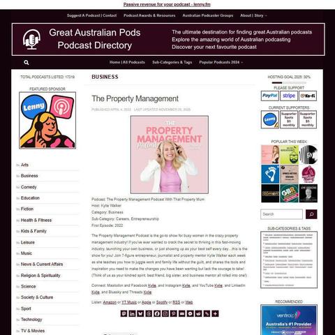 The Property Management Podcast With That Property Mum 
Screenshot of the podcast listing on the Great Australian Pods website