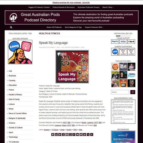 Speak My Language
Screenshot of the podcast listing on the Great Australian Pods website