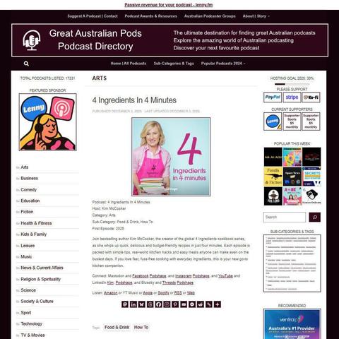 4 Ingredients In 4 Minutes 
Screenshot of the podcast listing on the Great Australian Pods website