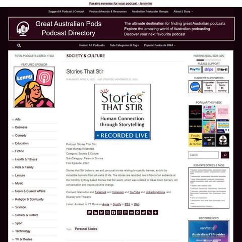 Stories That Stir
Screenshot of the podcast listing on the Great Australian Pods website