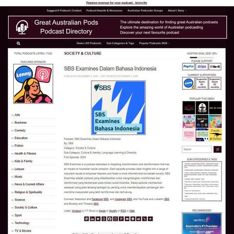 SBS Examines Dalam Bahasa Indonesia
Screenshot of the podcast listing on the Great Australian Pods website