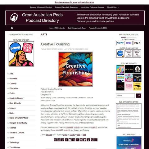 Creative Flourishing
Screenshot of the podcast listing on the Great Australian Pods website