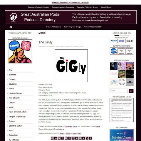 The GiGly
Screenshot of the podcast listing on the Great Australian Pods website